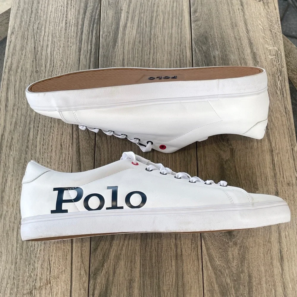 Polo Ralph‎ Lauren Longwood Sneakers Men 15 White Leather Big Logo Low Top Shoes